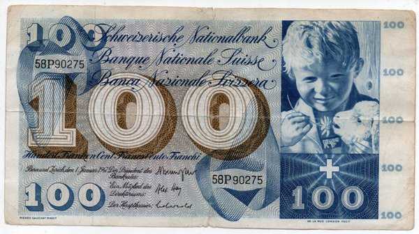 BL 2226 Switzerland 100 Franken Lama Bekas Pakai Sesuai Gambar
