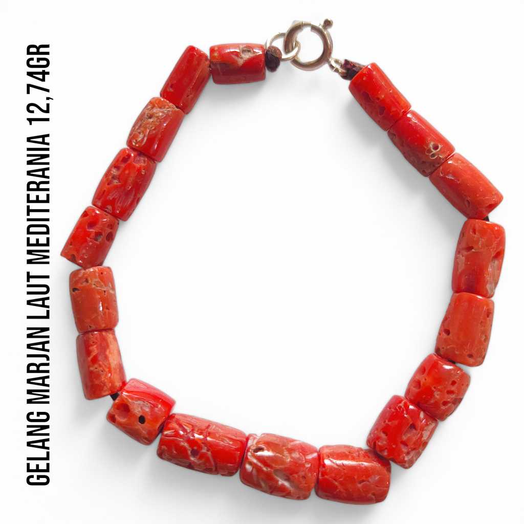 Gelang Marjan Corallium Rubrum Asli Laut Mediterania 12,74 Gram Dengan Pengait Perak