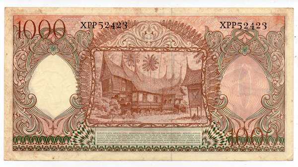 BL 1389 Indonesia 1000 Rupiah Tahun 1958 Merah VF Seri X Sesuai Gambar