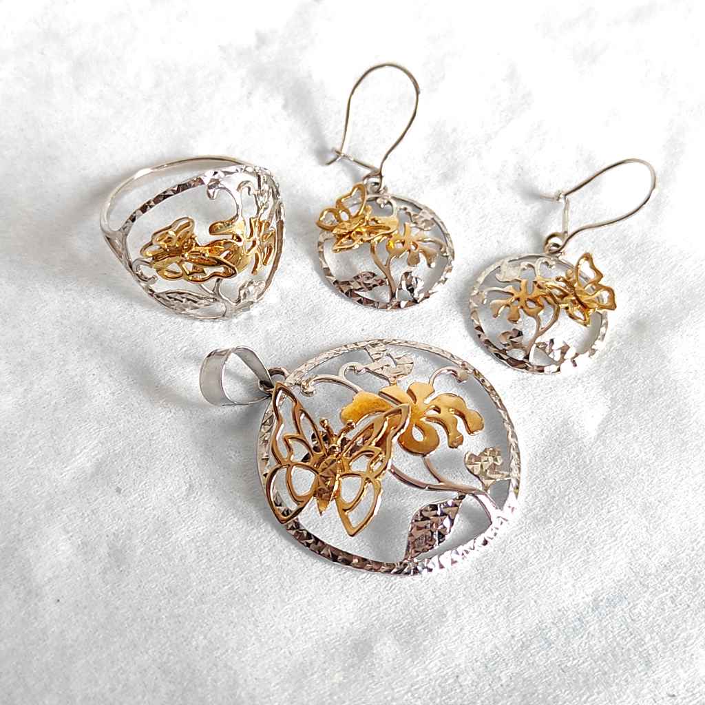 Set Perhiasan Emas Liontin Anting Cincin Model Butterfly [A003]
