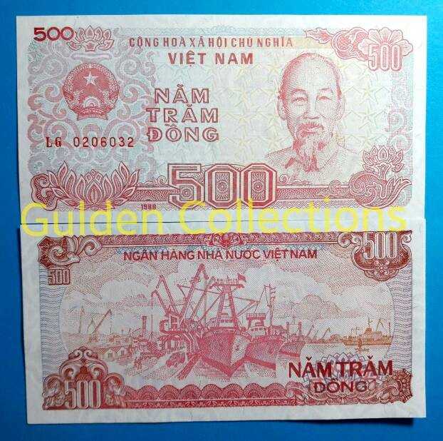 Uang Kuno Luar Negri Asing 500 Dong Vietnam UNC Baru Gress