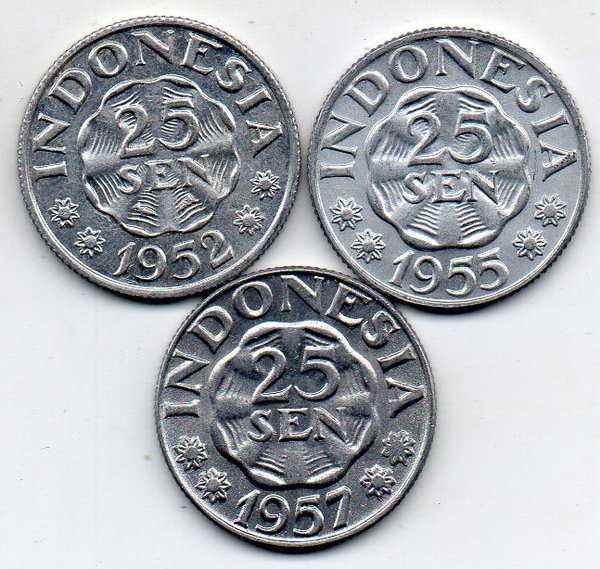 A1501 Per 1 Set Isi 3 Keping Beda Tahun 25 Sen Aluminium Kondisi Bagus