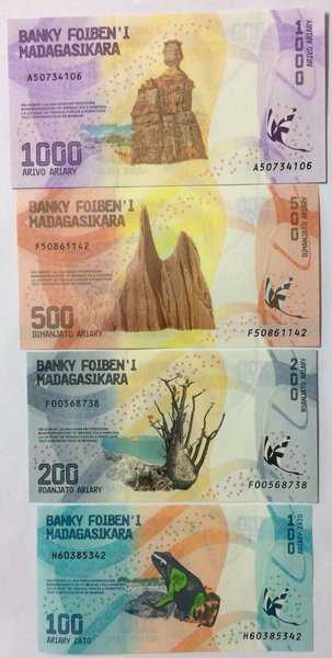 MADAGASCAR Madagaskar SET 4 PCS 100 200 500 1000 ARIARY 2017 P NEW FAMILY DESIGN UNC Mulus