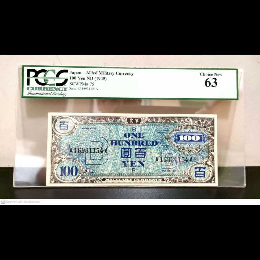 Jepang Japan 100 Yen 1945 UNC PMG PCGS 63 Military Currency