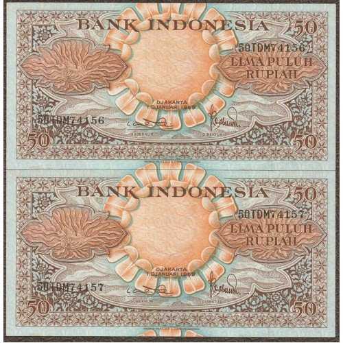 BL 1065 Indonesia 50 Rupiah tahun 1959 UNC Flek halus 2 Lembar Urut Harga Untuk Kedua lembar