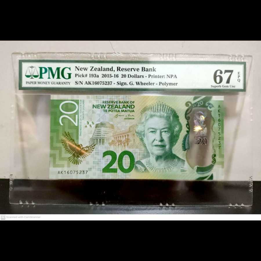 New Zealand 20 Dollars Polymer Queen Elizabeth 15 UNC PMG 67 EPQ