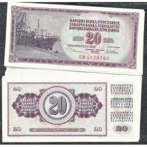 BL 1162 Yu8goslavia 20 Dinara Tahun 1978 UNC mulus Per 1 Lembar