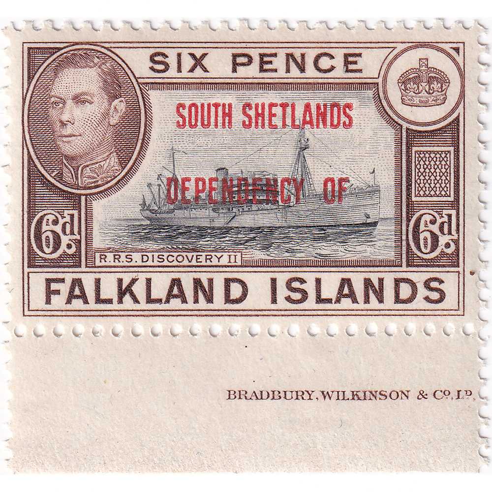 Prangko South Shetlands 1944 - Falklnads Islands Postage Stamps Overprinted "SOUTH SHETLANDS DEPENDENCY OF." 6P