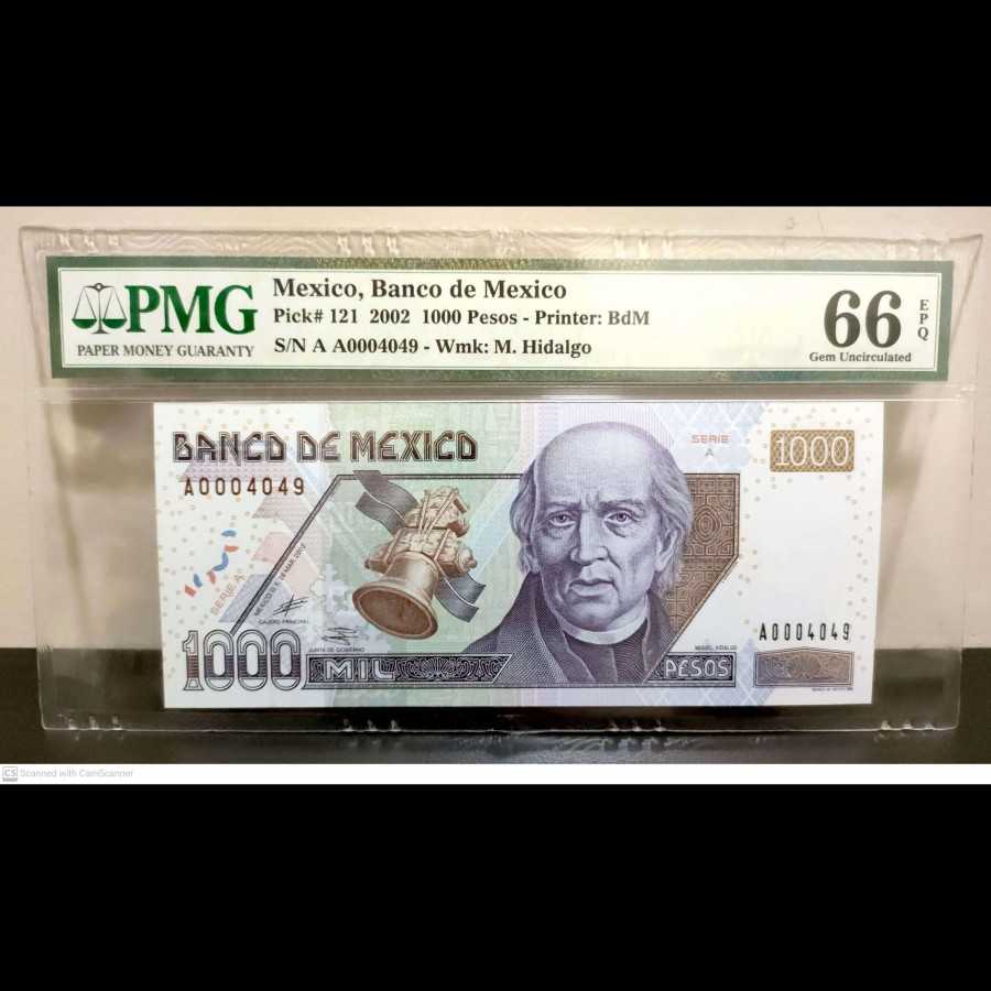 Mexico 1000 Pesos 2002 UNC PMG 66 EPQ
