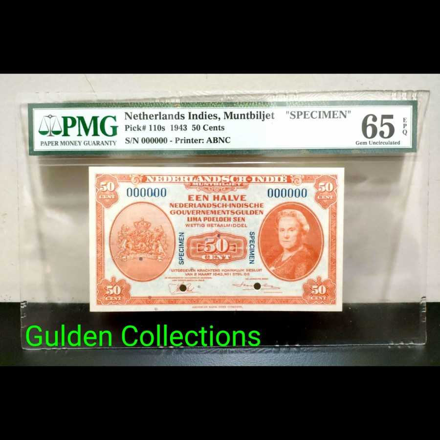 Netherlands Indies Nica 50 Cent 1943 Specimen UNC PMG 65 EPQ