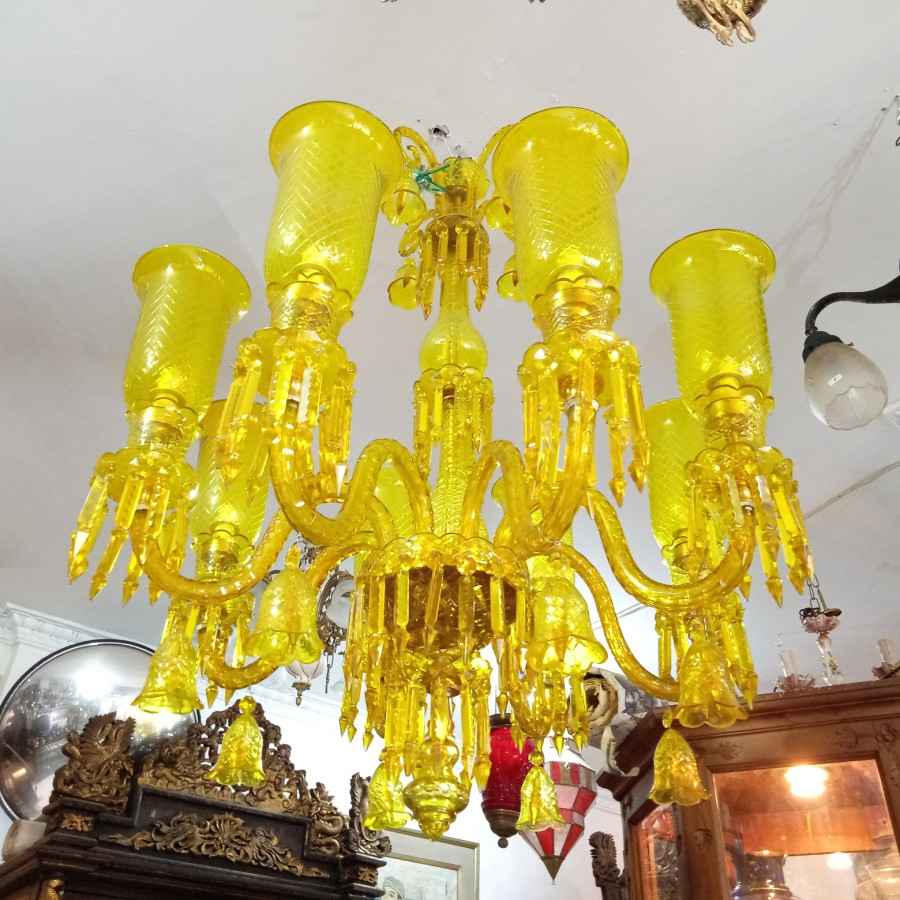  Lampu  Gantung  Full Kristal cabang 8 warna kuning 