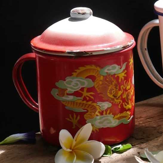 Mug Enamel Klasik. Motif Naga ( T 11 x D 14 )