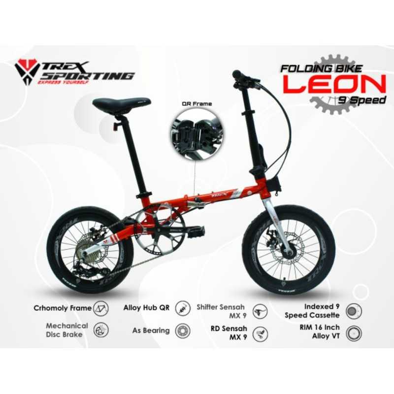 TB - Sepeda Lipat TREX LEON 9 Speed - Red Black