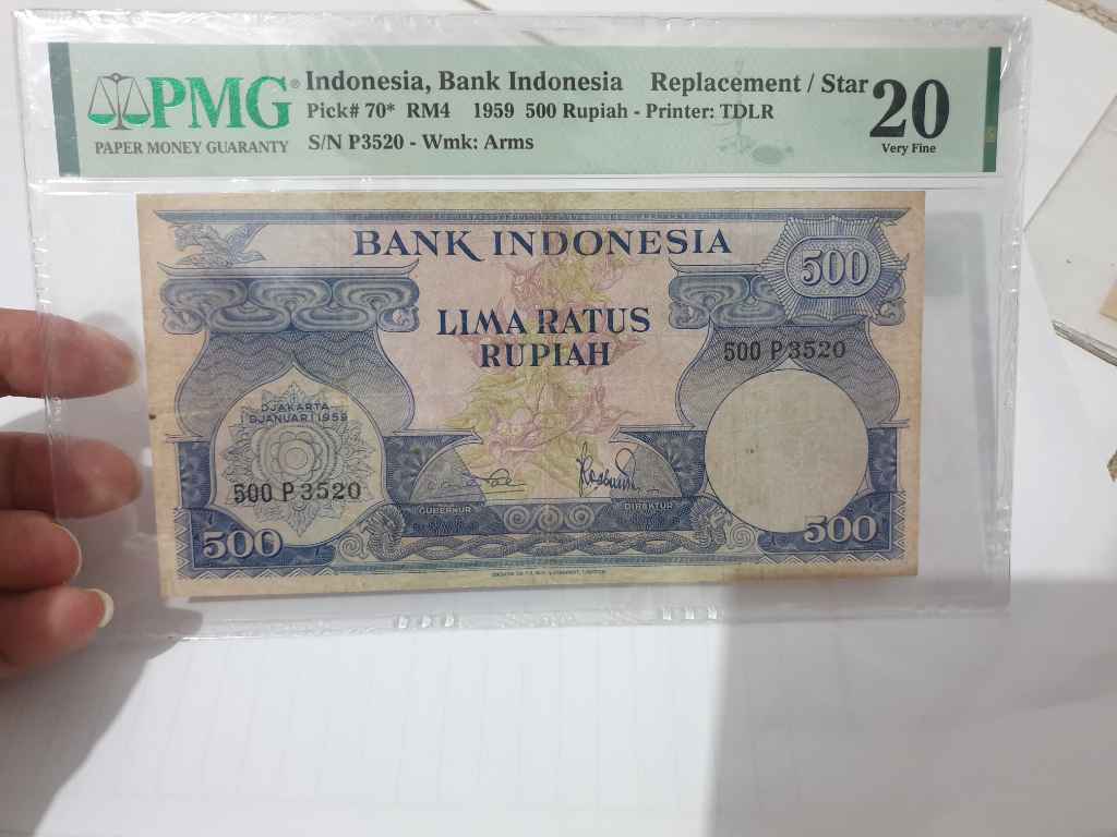 Bunga 500 1959 replacement 1 huruf rare pmg 20