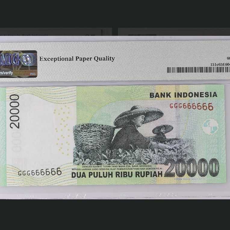 PMG 65 EPQ Indonesia 20000 rupiah 2004/2013 solid 6 GGG 666666