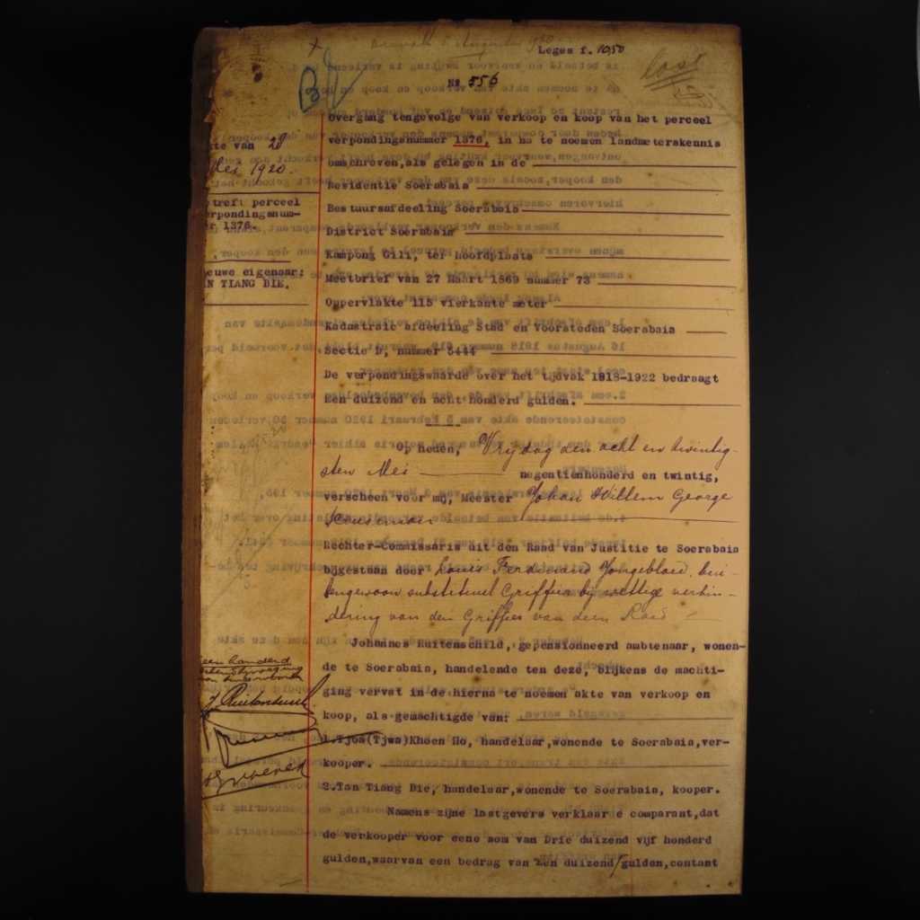 Koleksi Dokumen Pemerintahan Hindia Belanda Akta Jual Beli Tanah Kampung Gili Wilayah Surabaya Tanggal 27 Agustus 1920 No 556