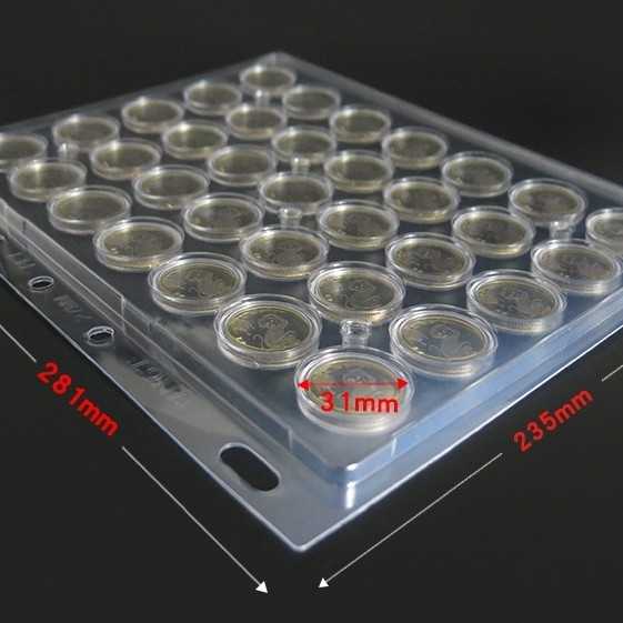 Refill transparan PET 281 x 235mm 35 lubang kapsul koin bulat 27 mm