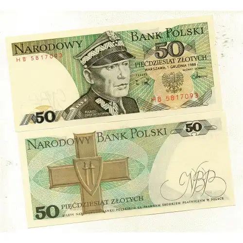 BL 148 POLAND 50 ZLOTYCH 1988 GRUNWALD UNC 1 Pcs Mulus Tidak lipat