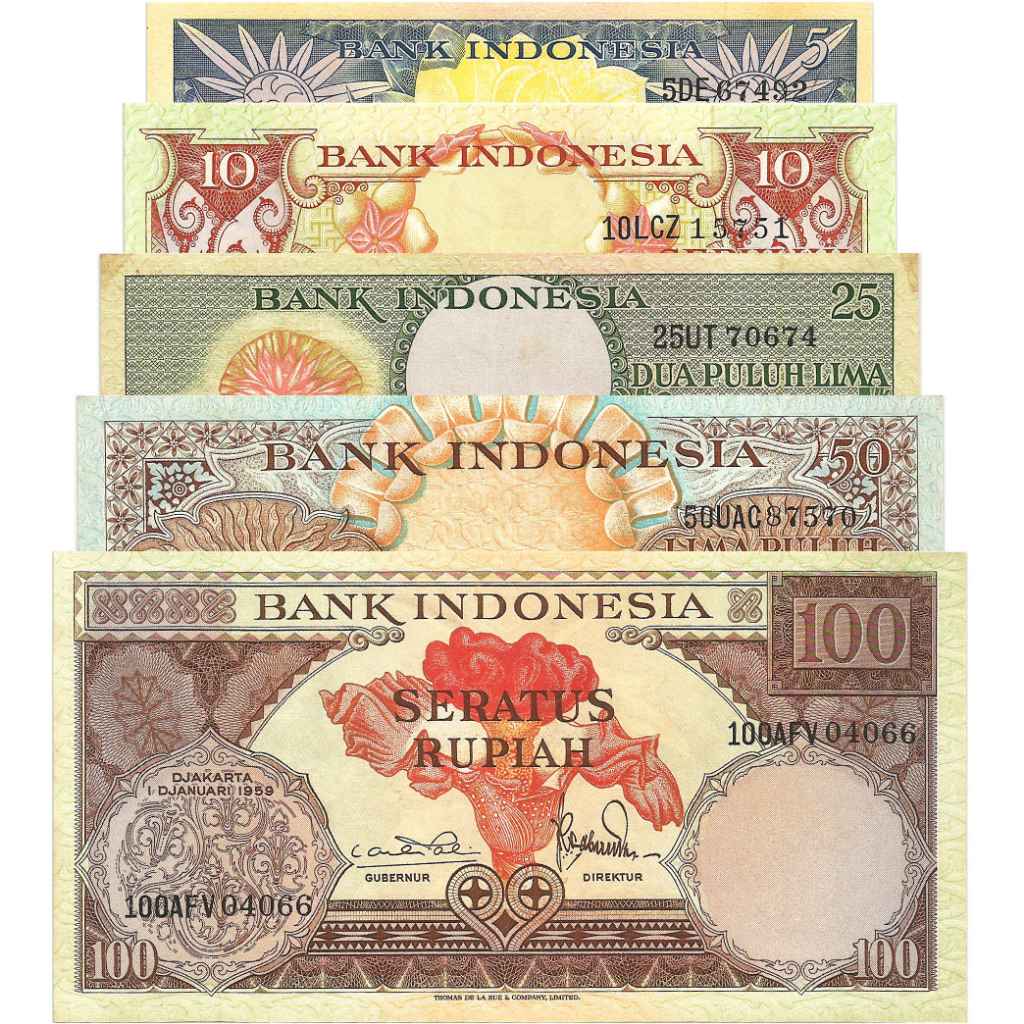 SET Uang Kuno Indonesia 1959 5,10,25,50,100 Rupiah (Seri Bunga) (5Pcs)