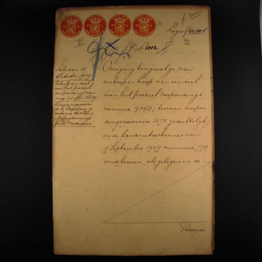 Koleksi Dokumen Tulis Tangan Pemerintahan Hindia Belanda  Akta Jual Beli Tanah Kampung Kelampon Lor Surabaya Tanggal 12 Oktober 1929 No 1012