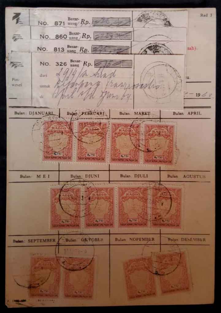 SURAT BUKTI PEMBAJARAN PADJAK RADIO NO.2914/Sa ; tahun 1964 ; bukti pembayaran 12 buah materai Pajak Radio Rp. 7.50 (Tudjuh Rupiah Lima (PR 0013)