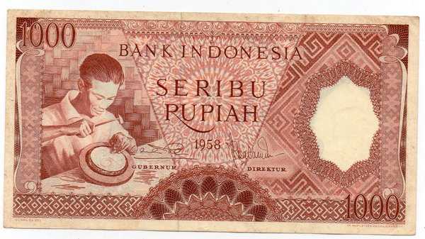 BL 1390 Indonesia 1000 Rupiah Tahun 1958 Merah VF Seri X Sesuai Gambar