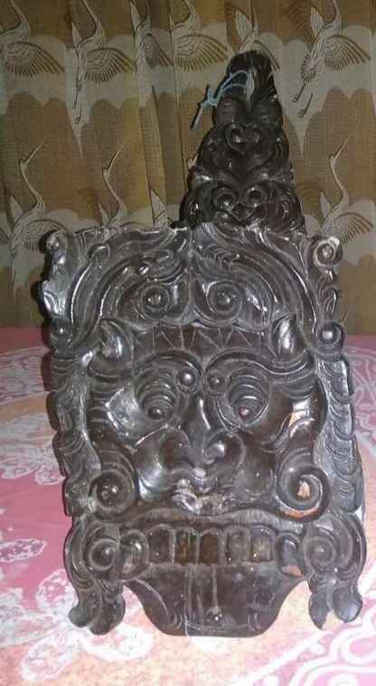 Ukiran motif barong/leak Bali kayu jati asli