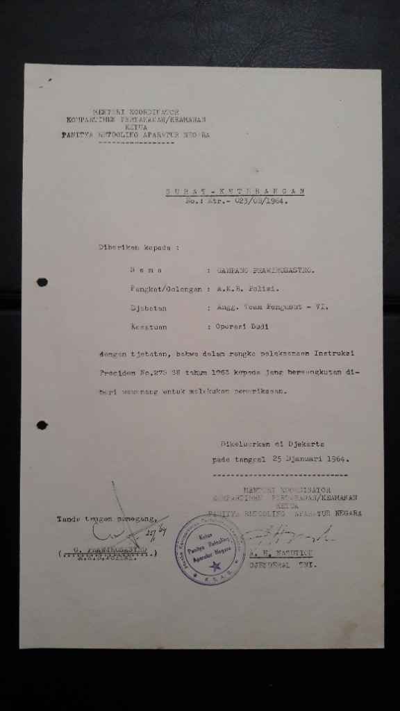 Arsip Surat Keterangan TTD Djendral A H Nasution