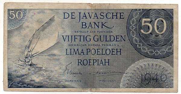 BL 1127 Netherlands Indies Indonesia 50 Gulden Tahun 1946 Bekas pakai Sesuai gambar Ada Lobang