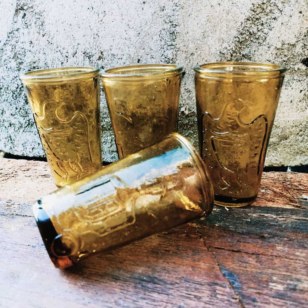 4 Glass Jus Amber Crinkle Lido Milano, Italia 1930s