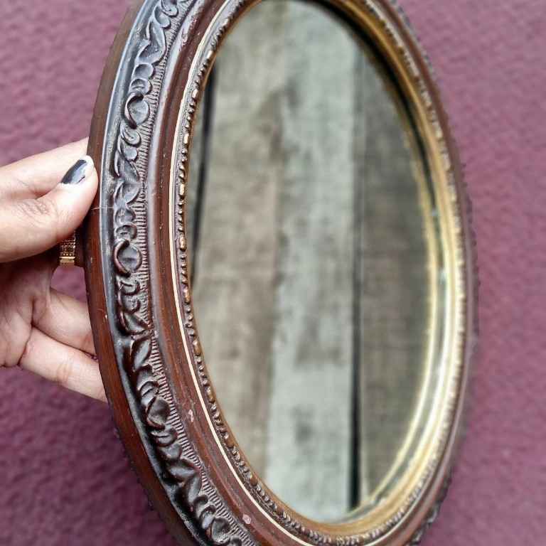 Cermin kaca kayu jadul 31cmx26cm