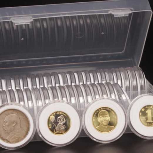 60 Pelindung koin Kapsul coin bulat transparan 46 mm busa box plastik