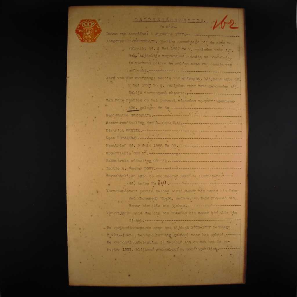 Koleksi Dokumen Akta Jual Beli Tanah Pemerintahan Hindia Belanda Kampung Pecakran Wilayah Gresik Tanggal 5 Agustus 1927 No 659