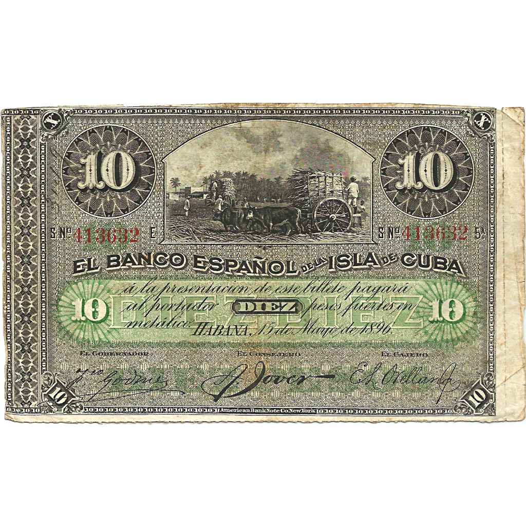 Uang Kuno Espanol De La Isla Cuba 1896 10 Pesos
