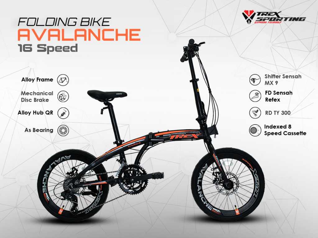 Sepeda Lipat Trex Avalanche 16 Speed - Merah