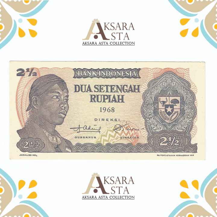 Uang Indonesia Rp 2 1/2  Th 1968 Seri BYV 065111