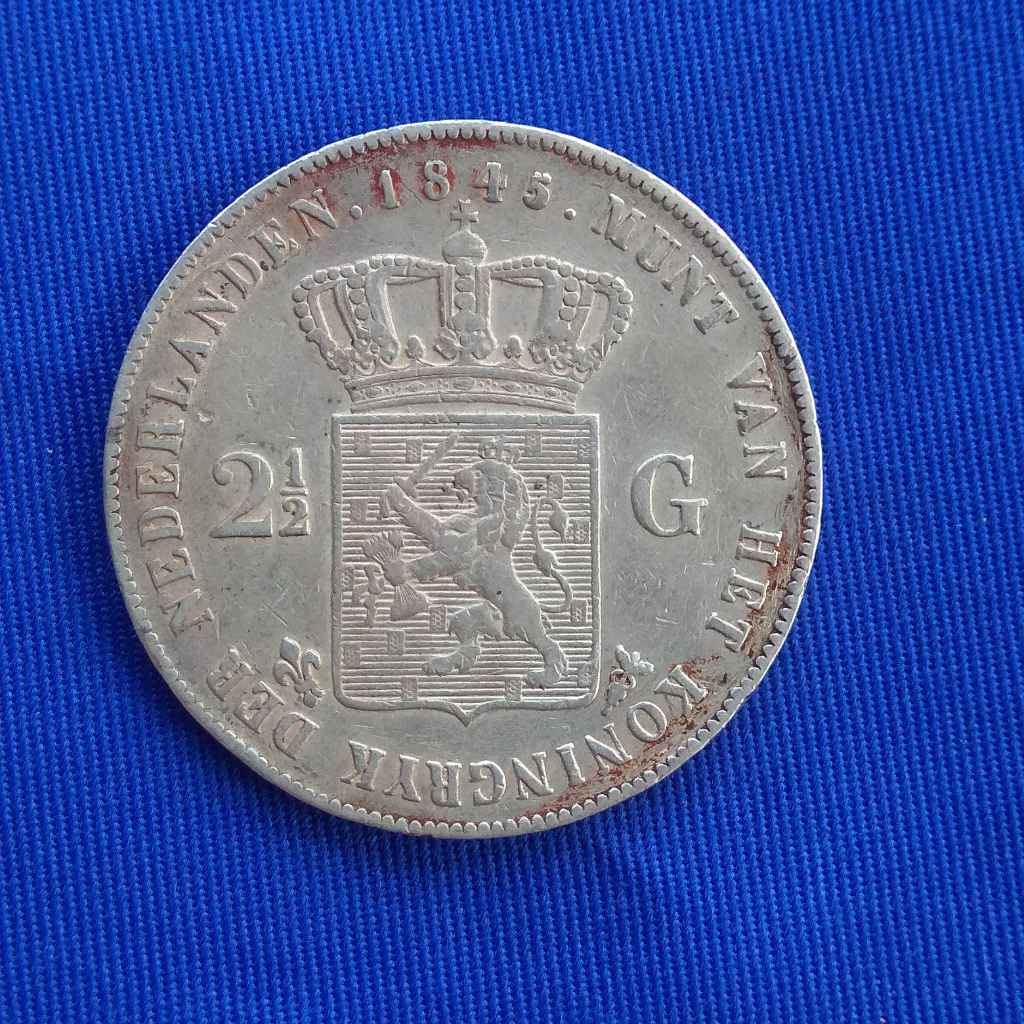 Uang Perak Kuno Belanda 2 1/2 Gulden Willem II 1845 Koin Lama ASLI K49