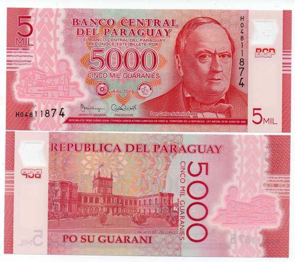 BL 270 Paraguay 5000 Guaranies Tahun 2016 Polymer UNC 1 Pcs