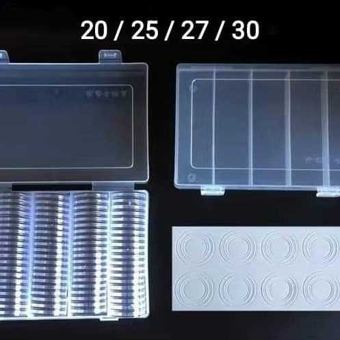 Pelindung koin Kapsul coin bulat 30 mm transparan busa box plastik