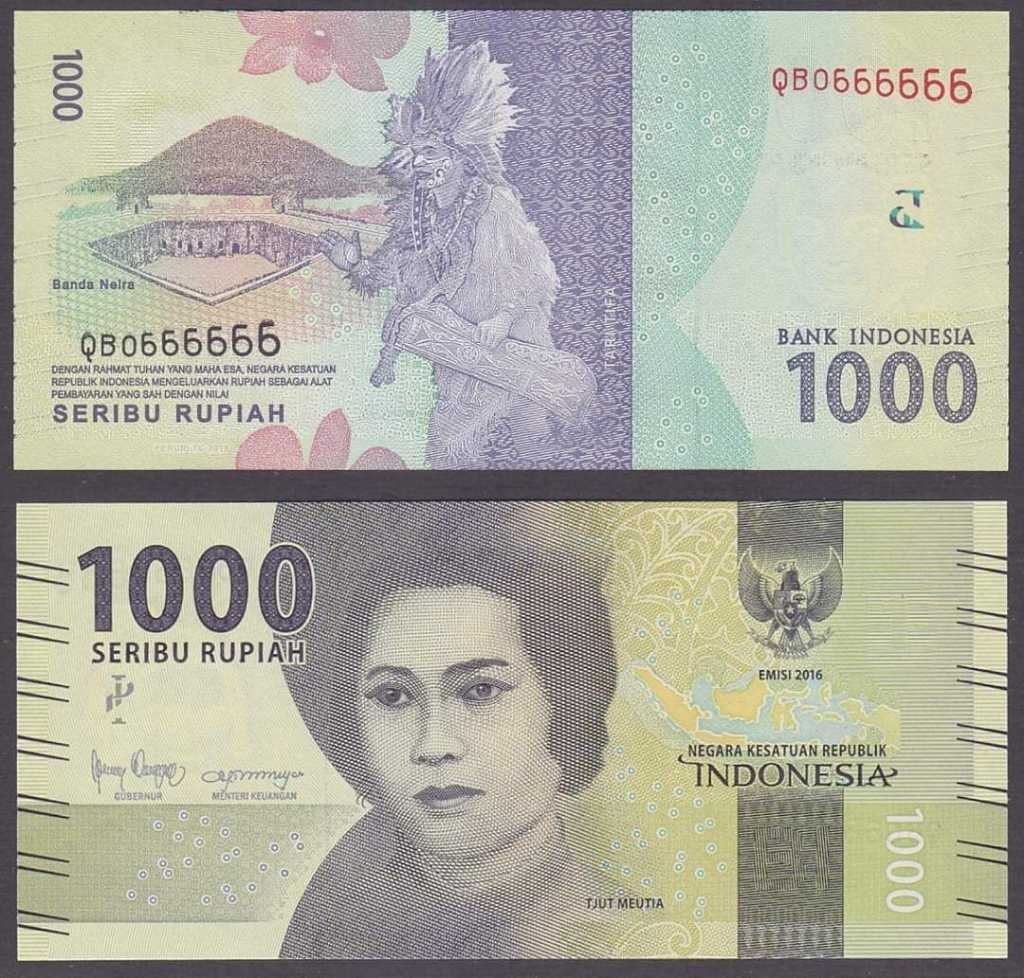 SOLID NUMBER Rp 1.000,- SN QBO 666666 UNC