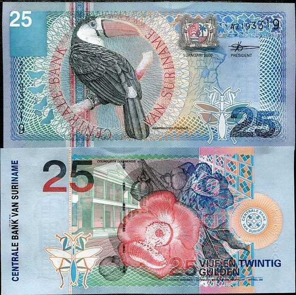 BL 1425 Suriname 25 Gulden Tahun 2000 UNC Mulus Per 1 Lembar