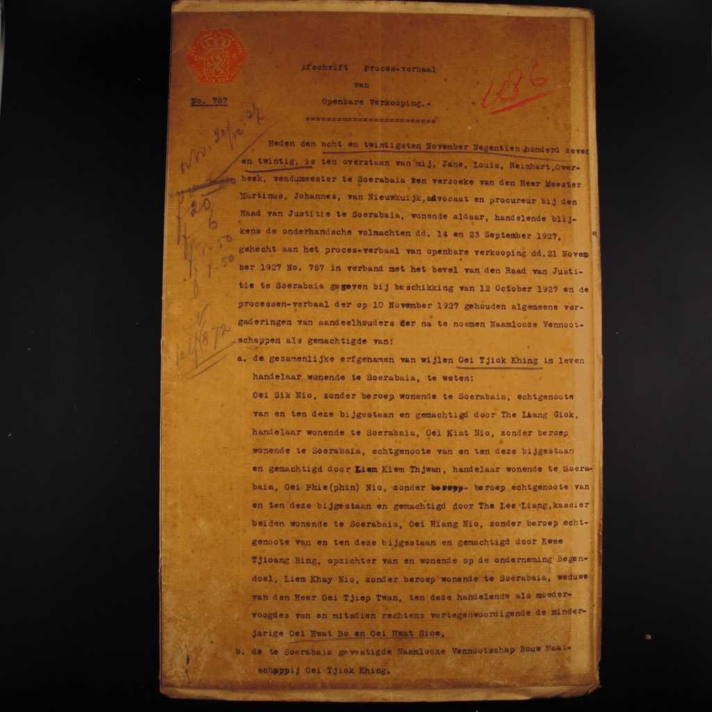 Koleksi Dokumen Akta Jual Beli Tanah Pemerintahan Hindia Belanda Kampung Simolawang Wilayah Surabaya Tanggal 10 November Tahun 1927 No 787