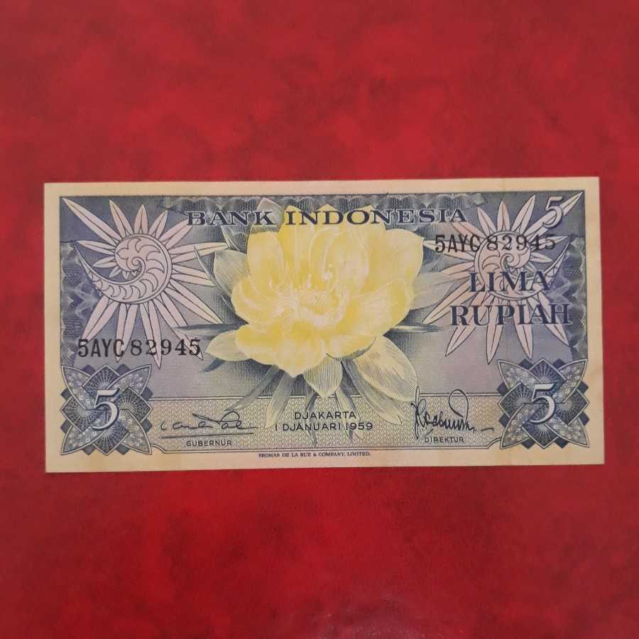 Indonesia - 5 Rupiah 1959 : Kertas / Lokal / Kuno / Mahar