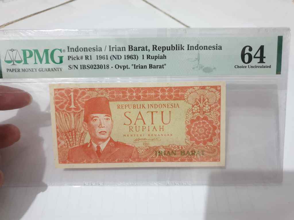 Uang soekarno rp 1 irian barat 1961 unc pmg 64