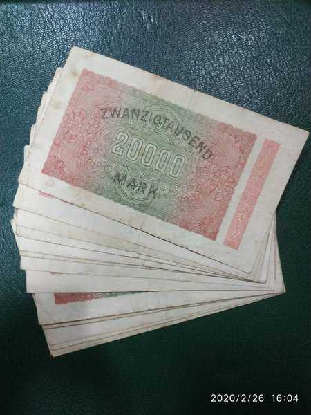 BL2649 Uang Kertas Asing Jerman 20.000 Mark Reichsbanknote 1923 Kondisi Terpakai
