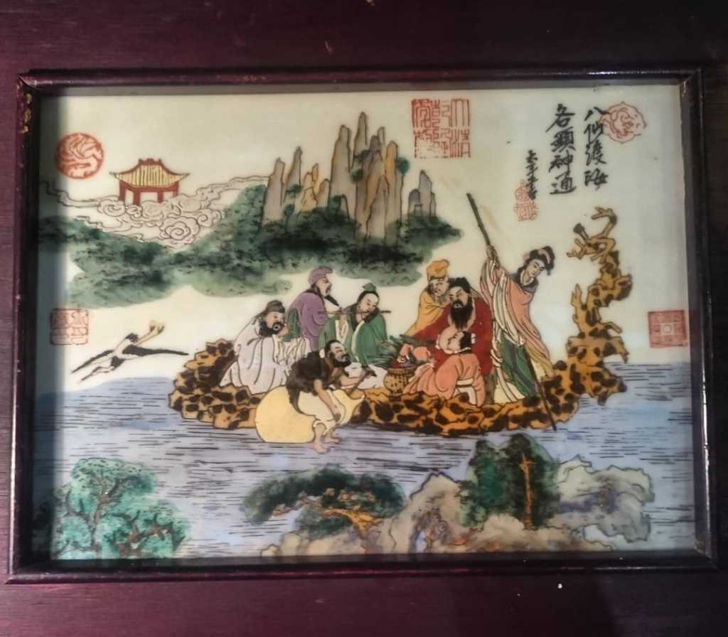 Panel tile dengan gambar eight imortal periode qianlong
