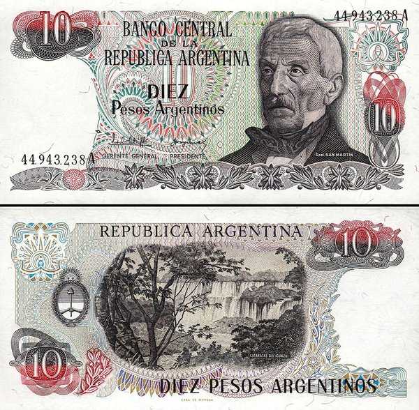 BL 2106 Per 1 Lembar argentina 10 pesos tahun 1984 UNC Mulus