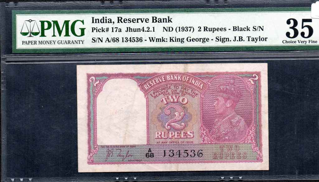 India 2 Rupees (1937) PMG Graded 35