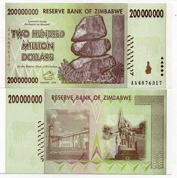 BL 267 Zimbabwe 200 000 000 Dollar Tahun 2008 UNC 1 Pcs