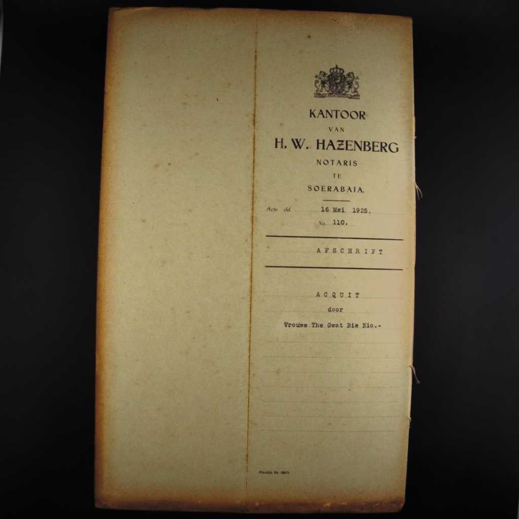 Koleksi Dokumen  Akta Jual Beli Tanah Pemerintahan Hindia Belanda Wilayah Surabaya Tanggal 16 Mei 1925 No 110